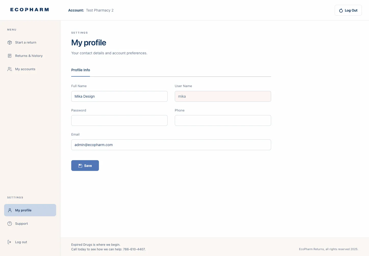 My profile: contact details and account preferences in the portal.
